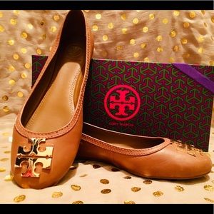 Tory Burch Laura Ballet Flat Royal Tan and Gold!